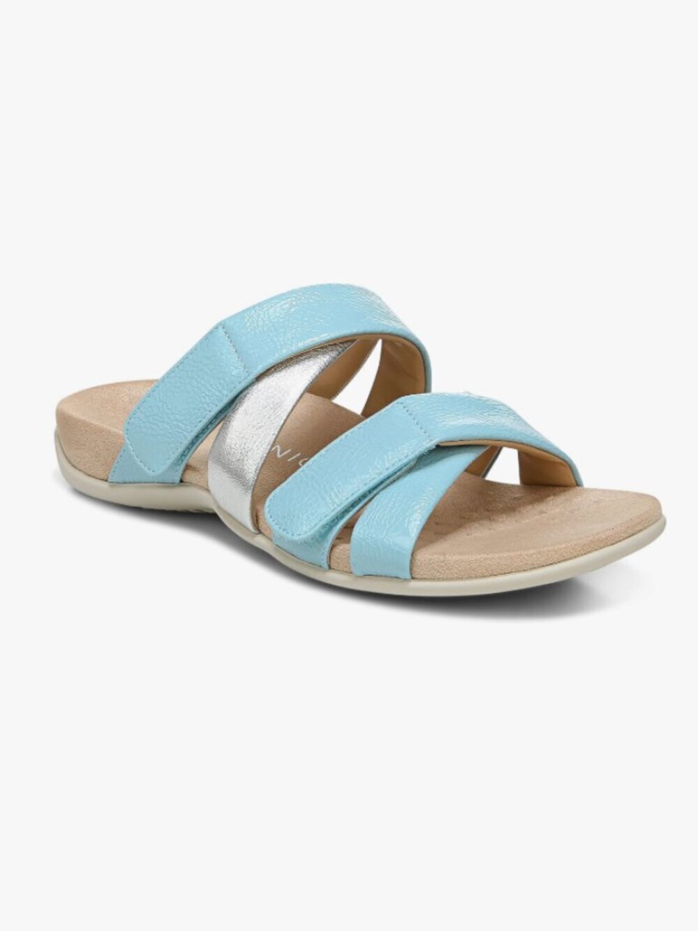 Vionic Hadlie Leather Slip-On Slide Sandals Womens Size 11 Porcelain Blue Silver